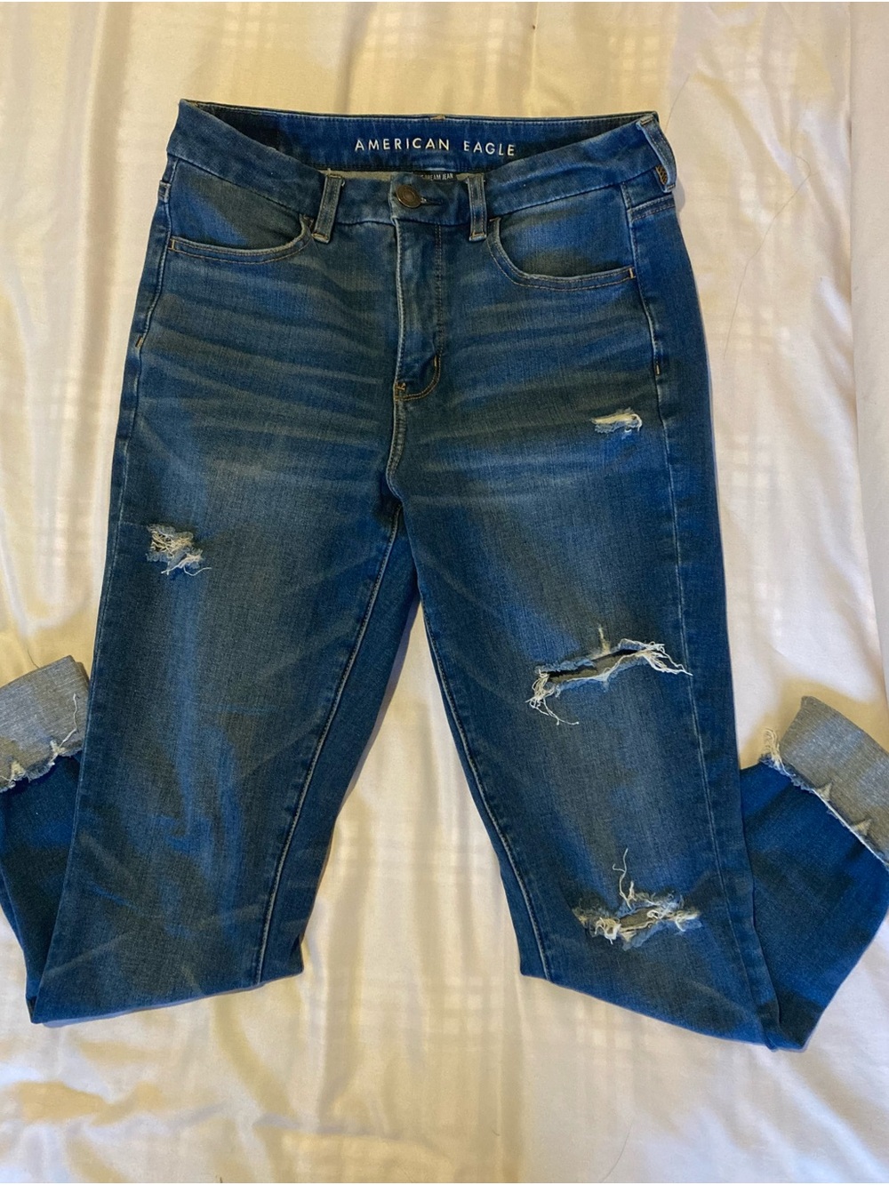 American Eagle Outfitters Women's Distressed Dark Blue Boyfriend Jeans